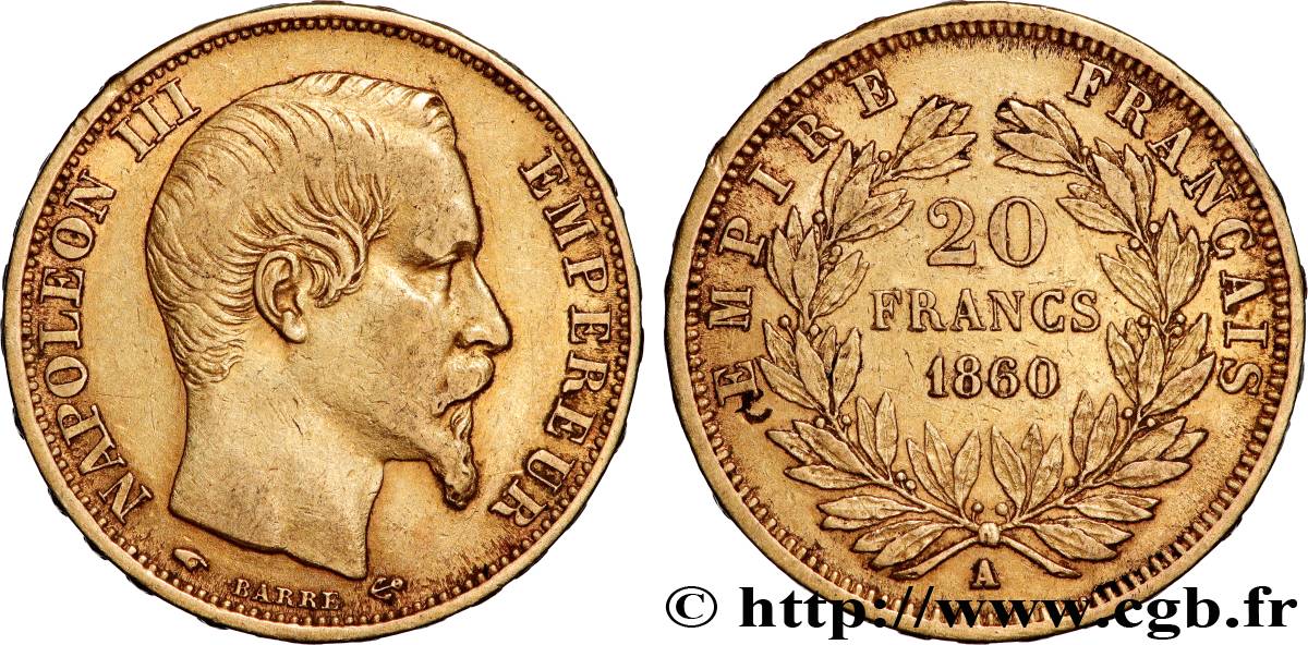 20 francs or Napoléon III, tête nue 1860 Paris F.531/18 TTB 