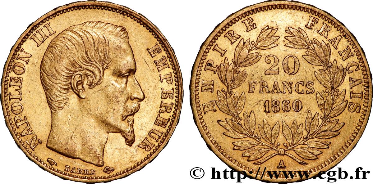 20 francs or Napoléon III, tête nue 1860 Paris F.531/17 SS 