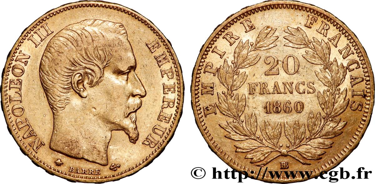 20 francs or Napoléon III, tête nue 1860 Strasbourg F.531/20 MBC 