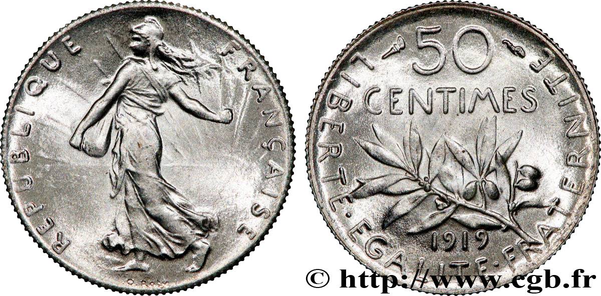 50 centimes Semeuse 1919 Paris F.190/26 MS65 
