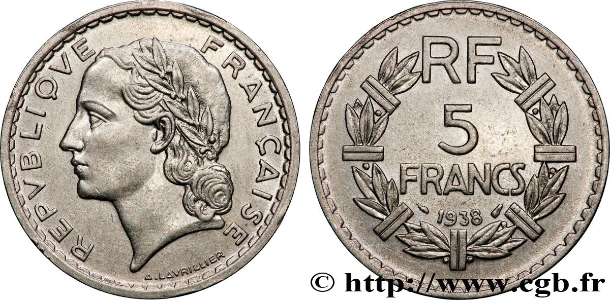 5 francs Lavrillier, nickel 1938  F.336/7 AU 