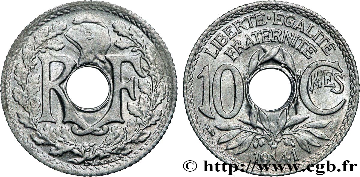 10 centimes Lindauer en zinc, Cmes non souligné et millésime sans points 1941  F.140A/1 SPL62 