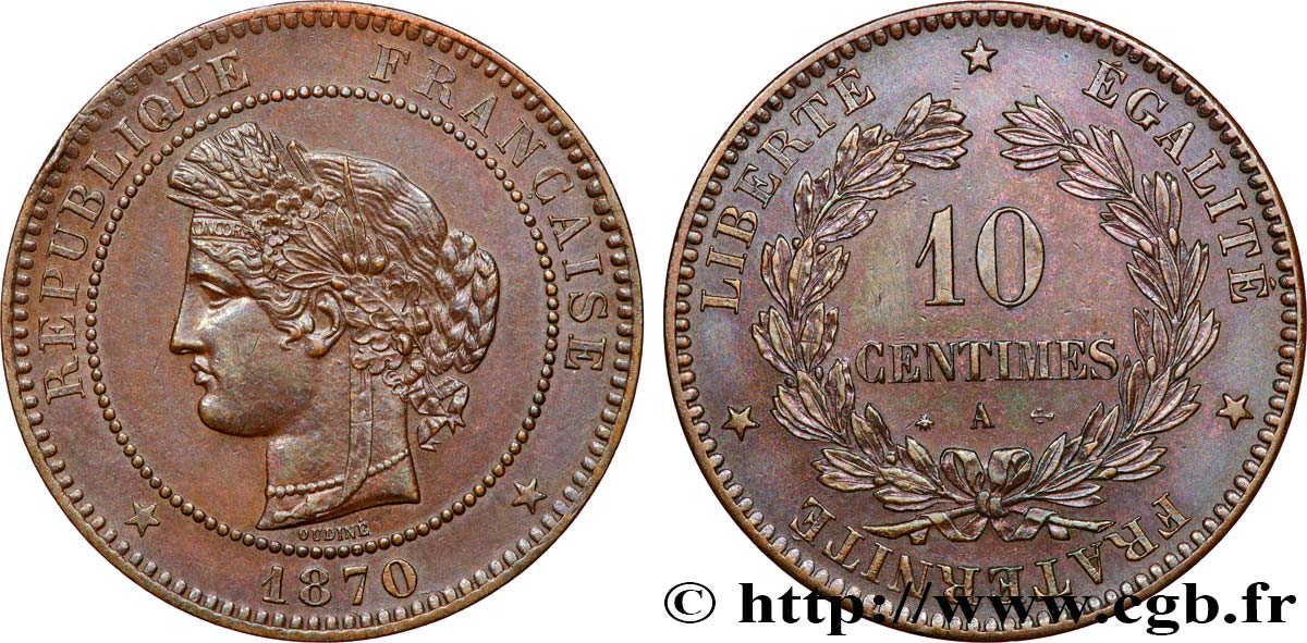 10 centimes Cérès 1870 Paris F.135/3 q.SPL 