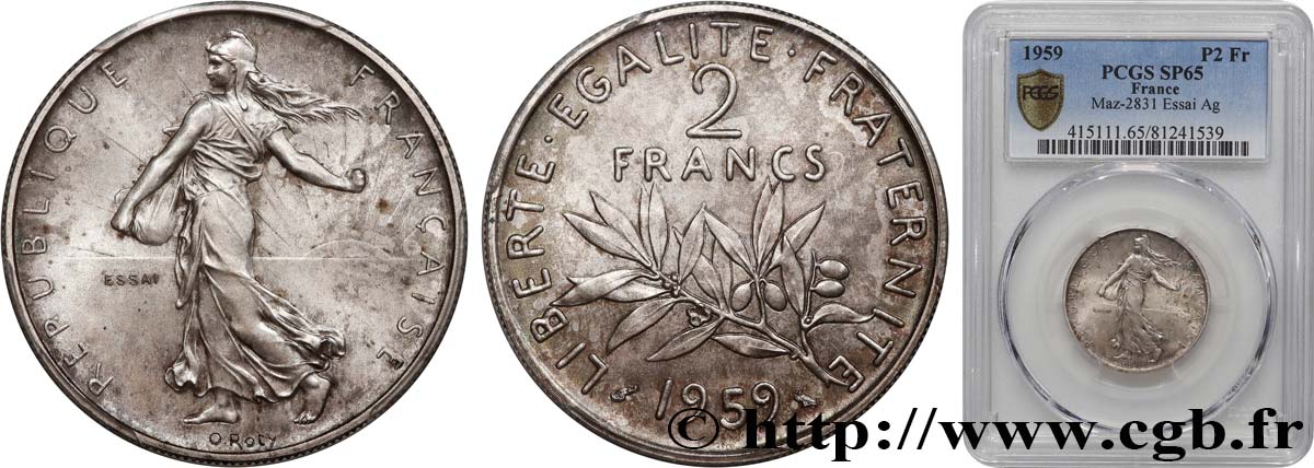 Essai de 2 francs Semeuse en argent 1959 Paris GEM.120 3 ST65 PCGS