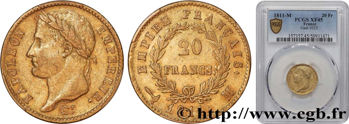 20 francs or Napoléon tête laurée, Empire français 1811 Toulouse F.516/19 XF45 PCGS