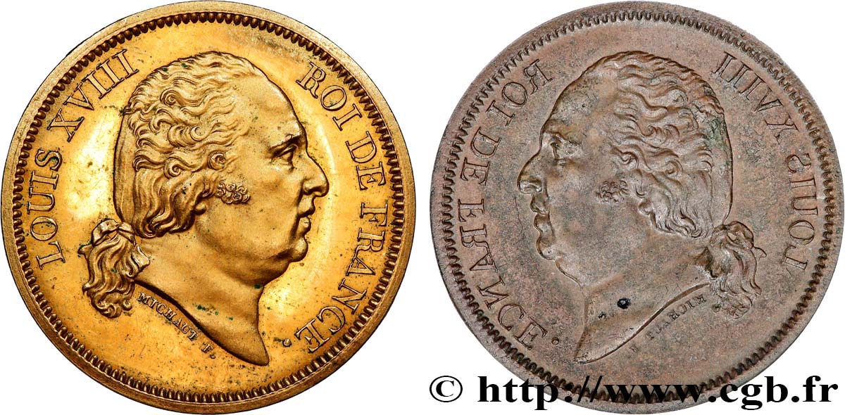 Cliché doré uniface du droit de 40 francs or Louis XVIII n.d.  T.T.2044 cop VZ+ 