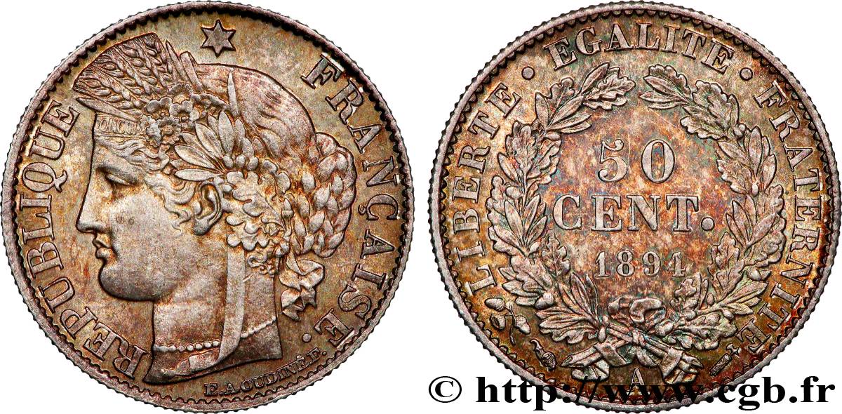 50 centimes Cérès, Troisième République 1894 Paris F.189/15 MS63 