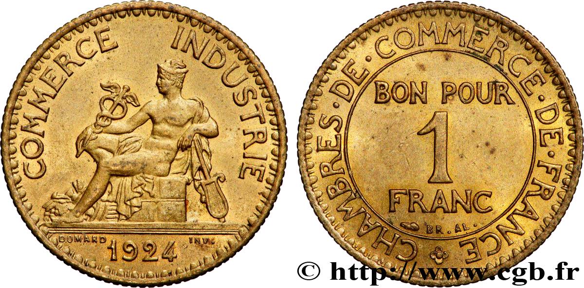 1 franc Chambres de Commerce 1924 Paris F.218/6 MS62 