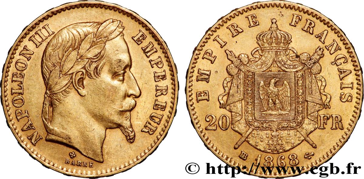 20 francs or Napoléon III, tête laurée 1868 Strasbourg F.532/19 XF 