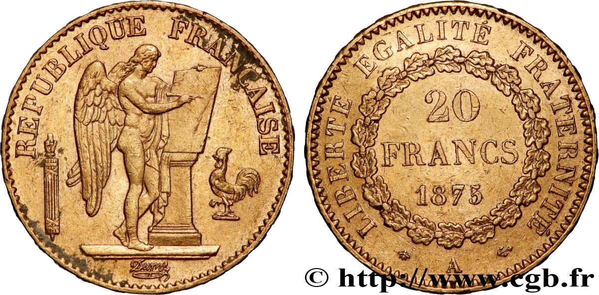 20 francs or Génie, Troisième République 1875 Paris F.533/3 BB 