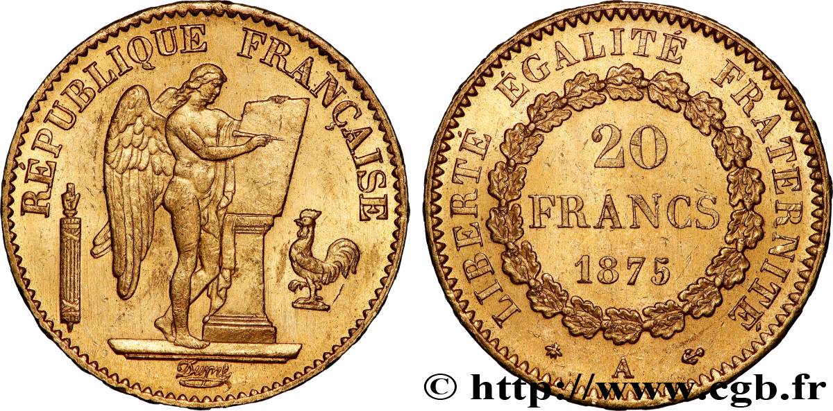 20 francs or Génie, Troisième République 1875 Paris F.533/3 AU 