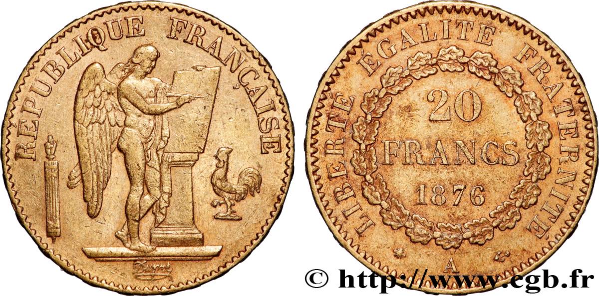 20 francs génie, Troisième république 1876 Paris F.533/4 MBC 