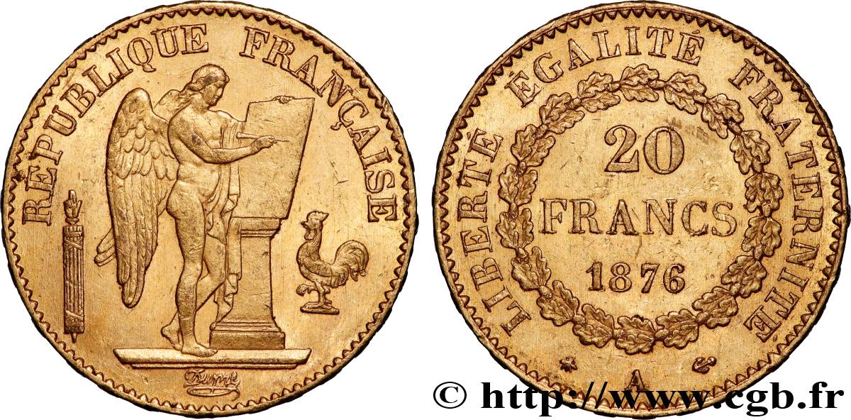 20 francs génie, Troisième république 1876 Paris F.533/4 q.SPL 