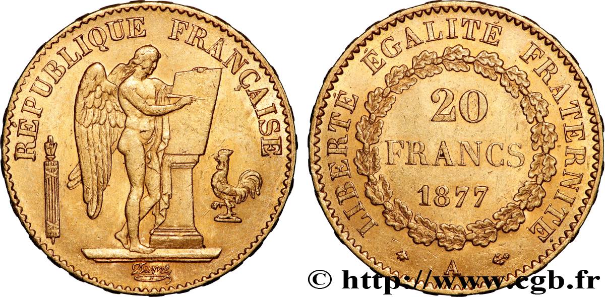 20 francs or Génie, Troisième République 1877 Paris F.533/5 AU 