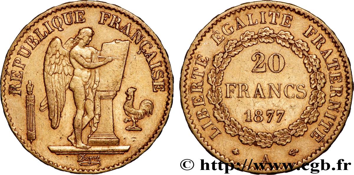 20 francs or Génie, Troisième République 1877 Paris F.533/5 BB 