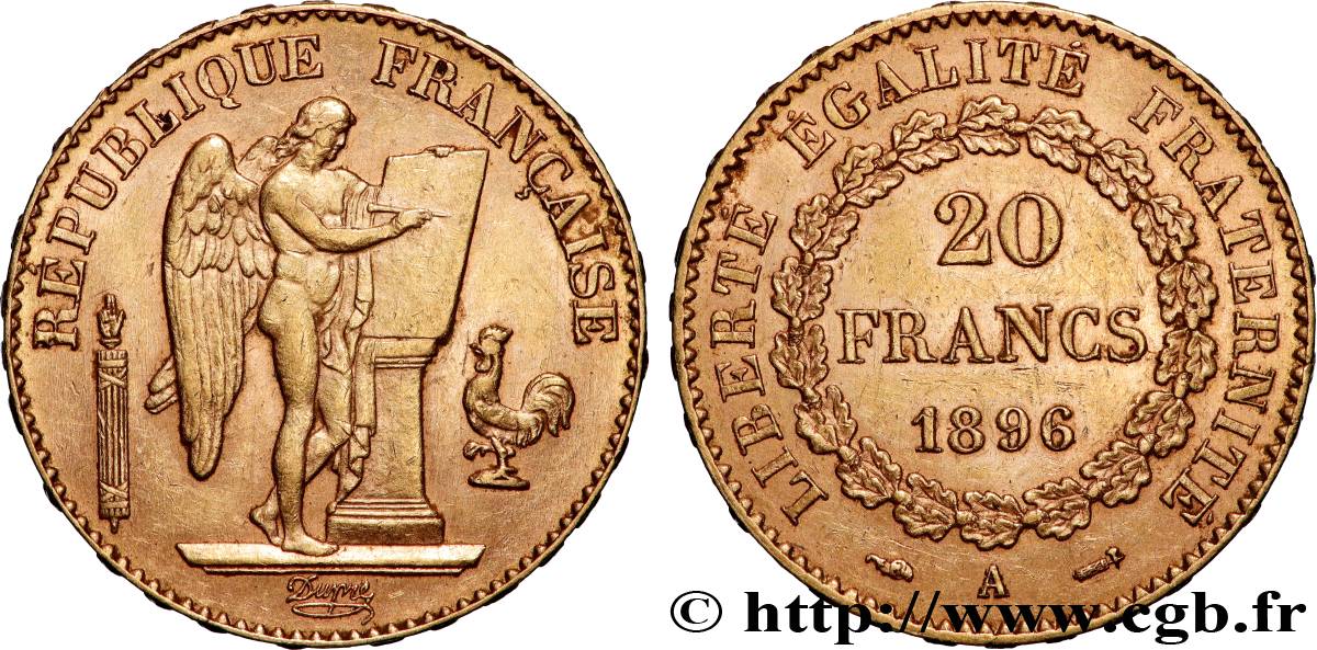 20 francs or Génie, Troisième République 1896 Paris F.533/20 AU 