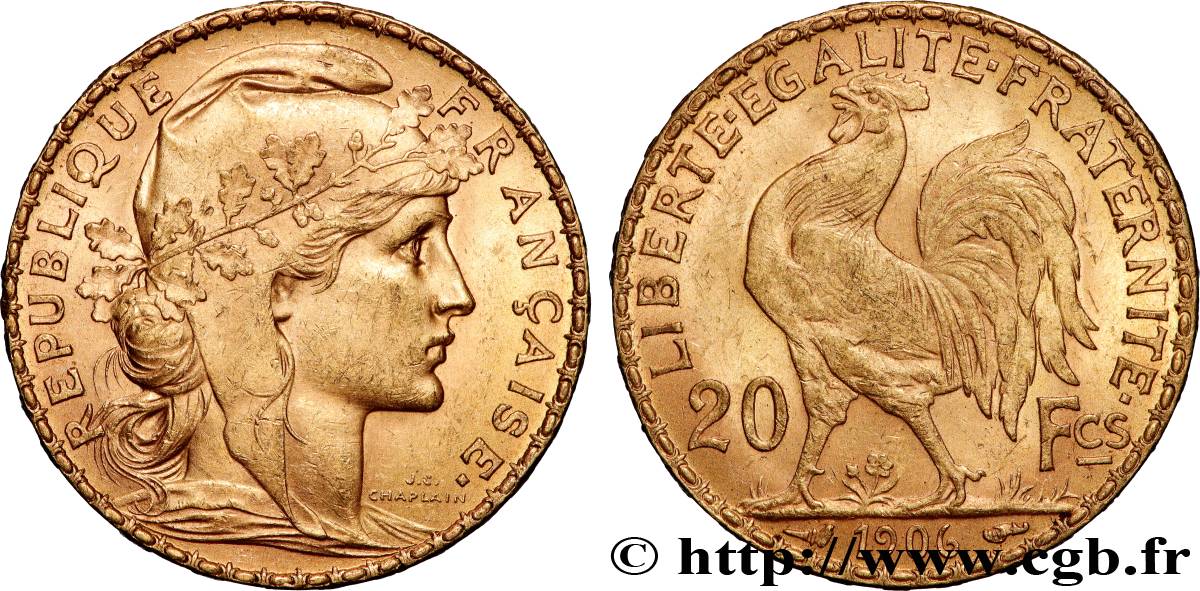 20 francs or Coq, Dieu protège la France 1906 Paris F.534/11 AU 