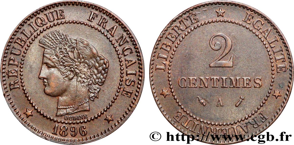 2 centimes Cérès 1896 Paris F.109/22 AU55 