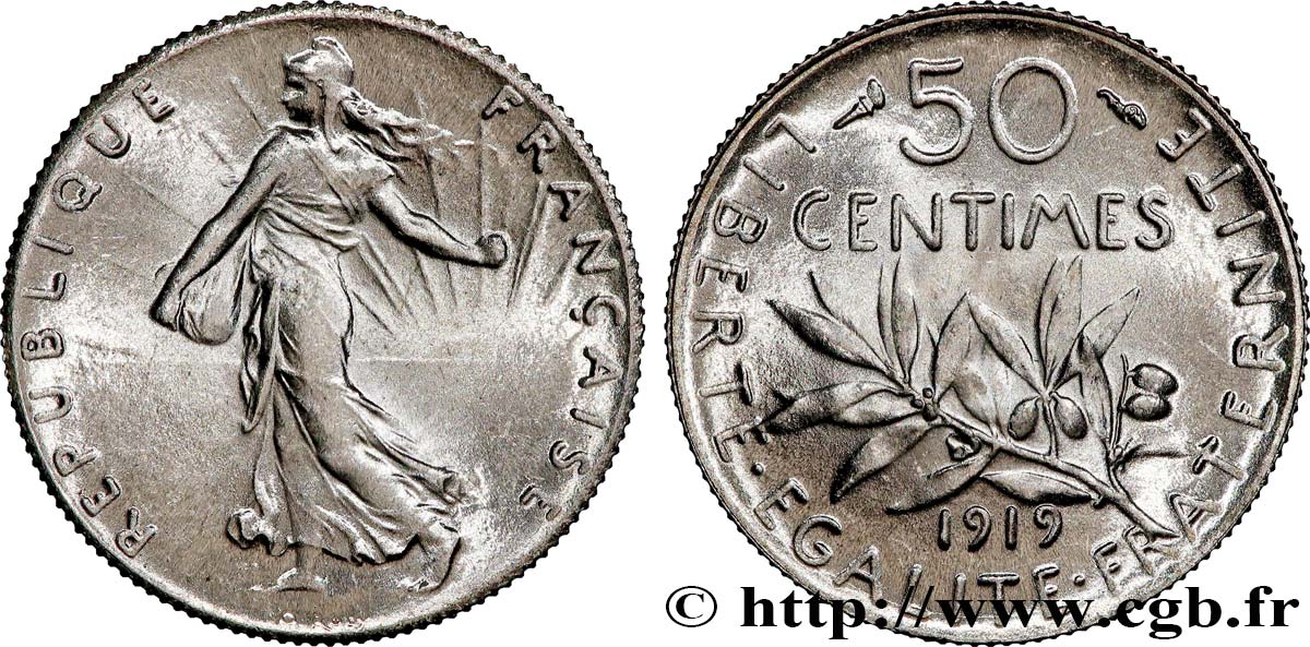 50 centimes Semeuse 1919 Paris F.190/26 MS65 