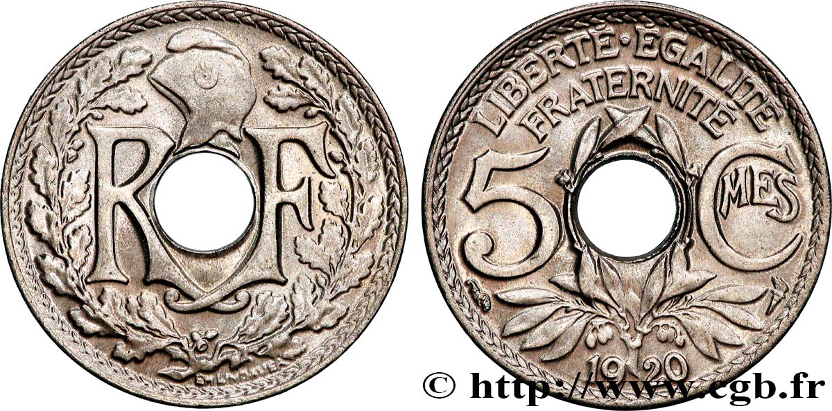 5 centimes Lindauer, petit module 1920  F.122/2 SPL64 