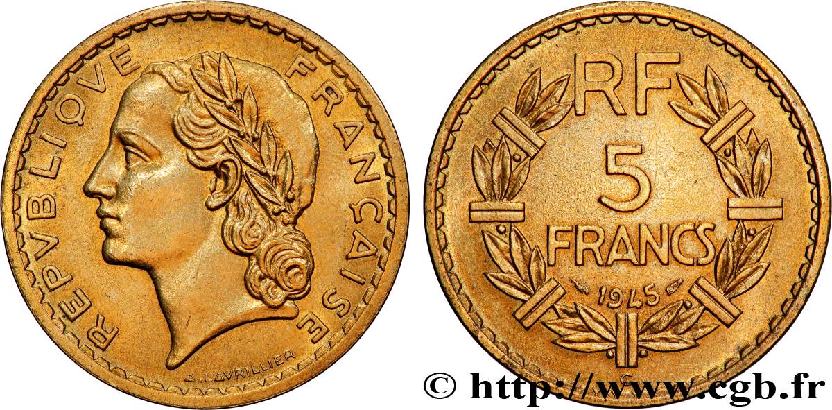 5 francs Lavrillier, bronze-aluminium 1945 Castelsarrasin F.337/6 SUP62 