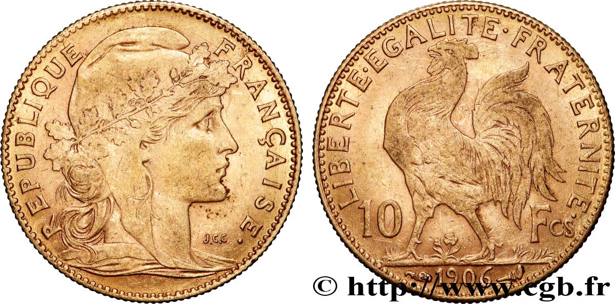 10 francs or Coq 1906 Paris F.509/7 VF 