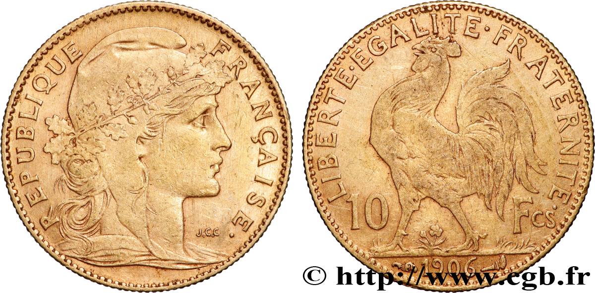 10 francs or Coq 1906 Paris F.509/7 VF 