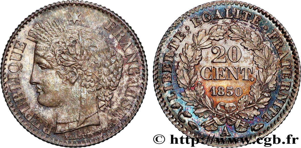 20 centimes Cérès, IIe République 1850 Paris F.146/3 SUP60 