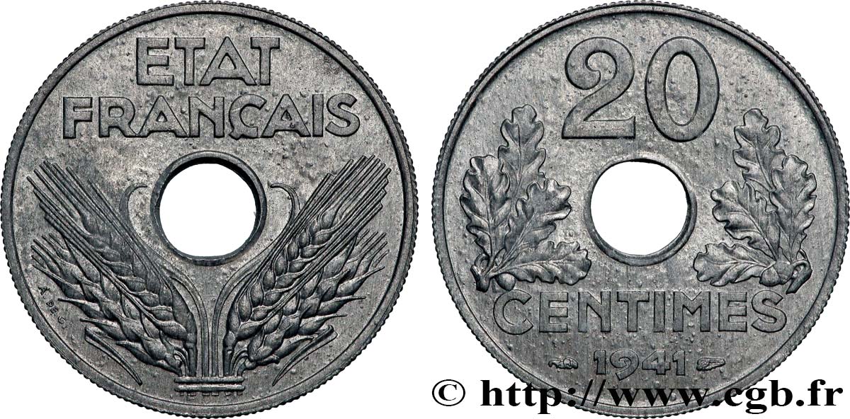 20 centimes État français, lourde 1941  F.153/2 SPL64 