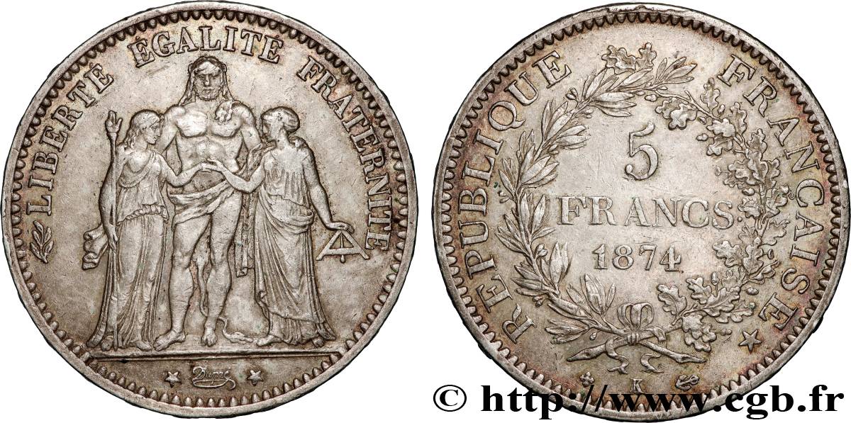 5 francs Hercule 1874 Bordeaux F.334/13 TTB45 