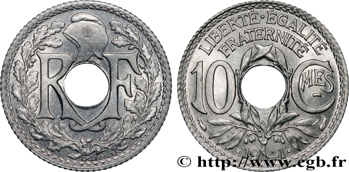 10 centimes Lindauer en zinc, Cmes souligné et millésime avec points 1941  F.140/2 FDC65 