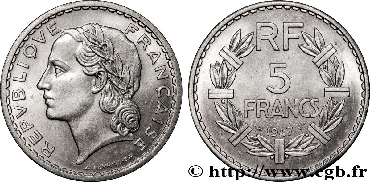 5 francs Lavrillier, aluminium 1947  F.339/10 MS63 
