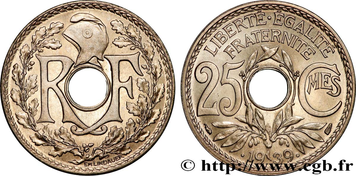 25 centimes Lindauer, maillechort 1939  F.172/3 FDC65 