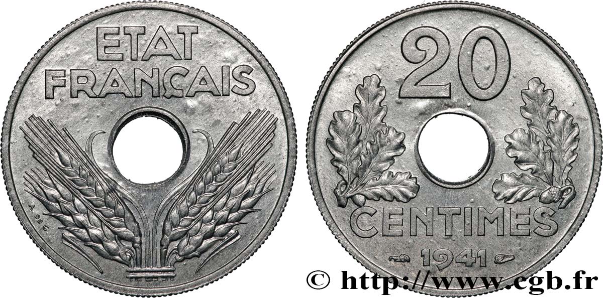 20 centimes État français, lourde 1941  F.153/2 FDC65 