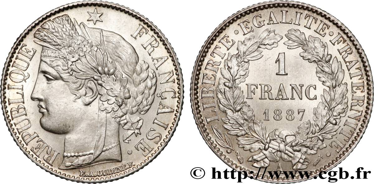 1 franc Cérès, IIIe République 1887 Paris F.216/9 SPL63 