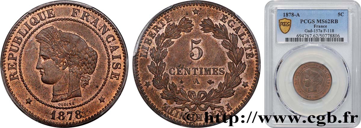 5 centimes Cérès 1878 Paris F.118/17 SUP62 PCGS