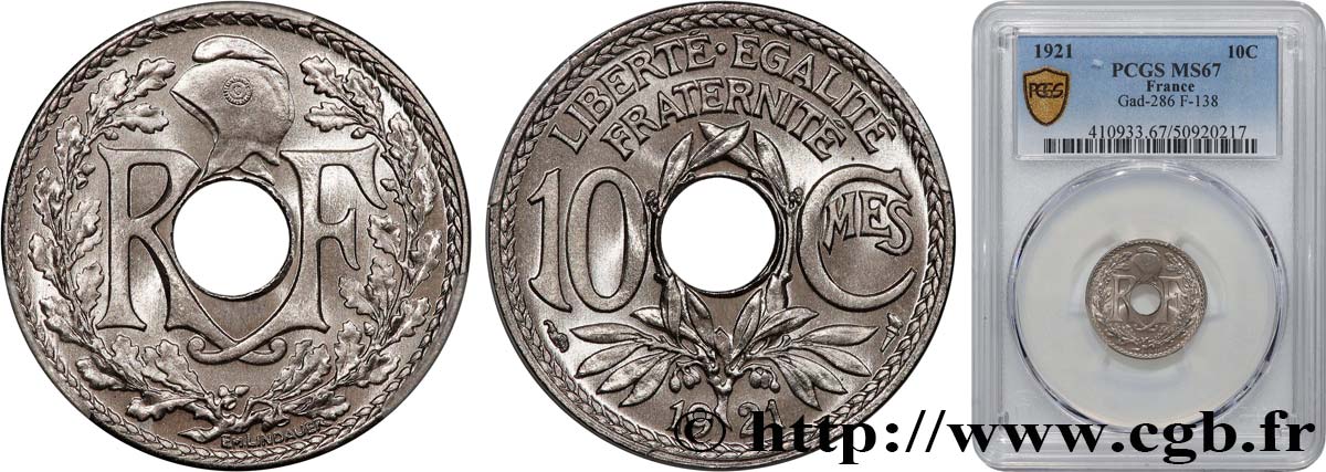 10 centimes Lindauer 1921  F.138/5 FDC67 PCGS