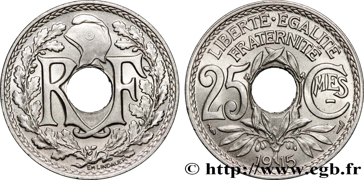 25 centimes Lindauer, Cmes souligné 1915  F.170/3 FDC65 