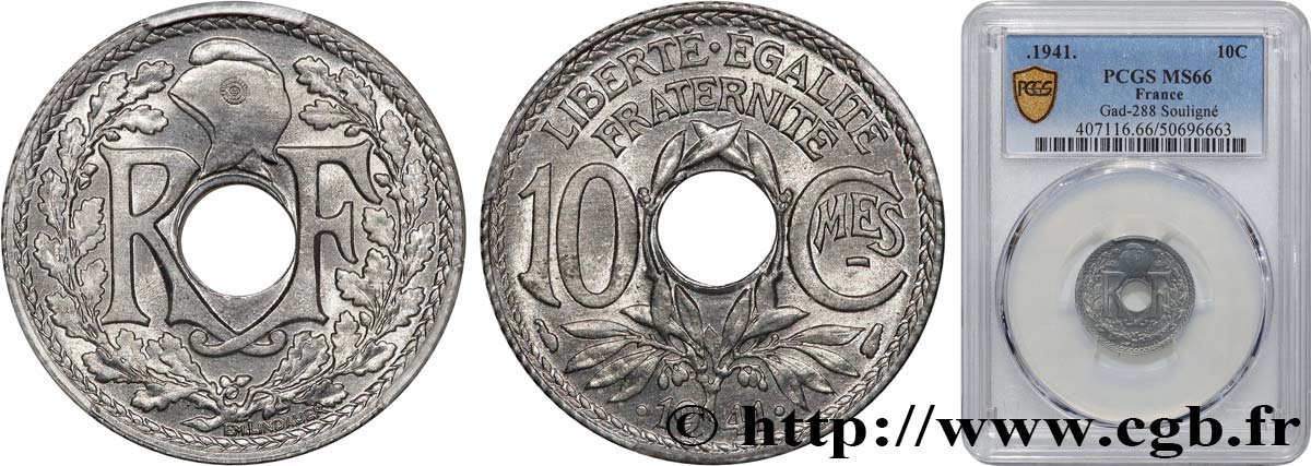 10 centimes Lindauer en zinc, Cmes souligné et millésime avec points 1941  F.140/2 FDC66 PCGS