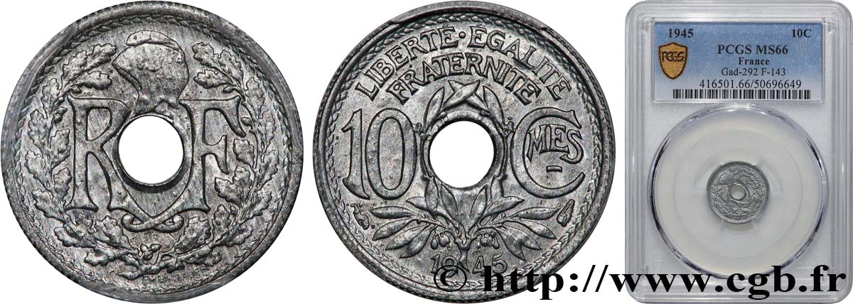 10 centimes Lindauer, petit module 1945  F.143/2 MS66 PCGS