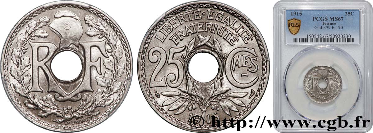 25 centimes Lindauer, Cmes souligné 1915  F.170/3 MS67 PCGS