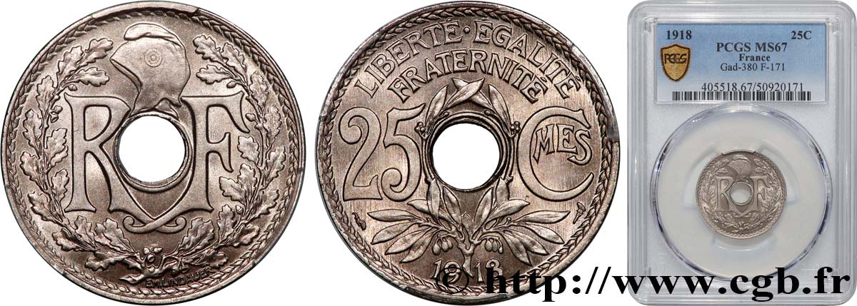 25 centimes Lindauer 1918  F.171/2 MS67 PCGS