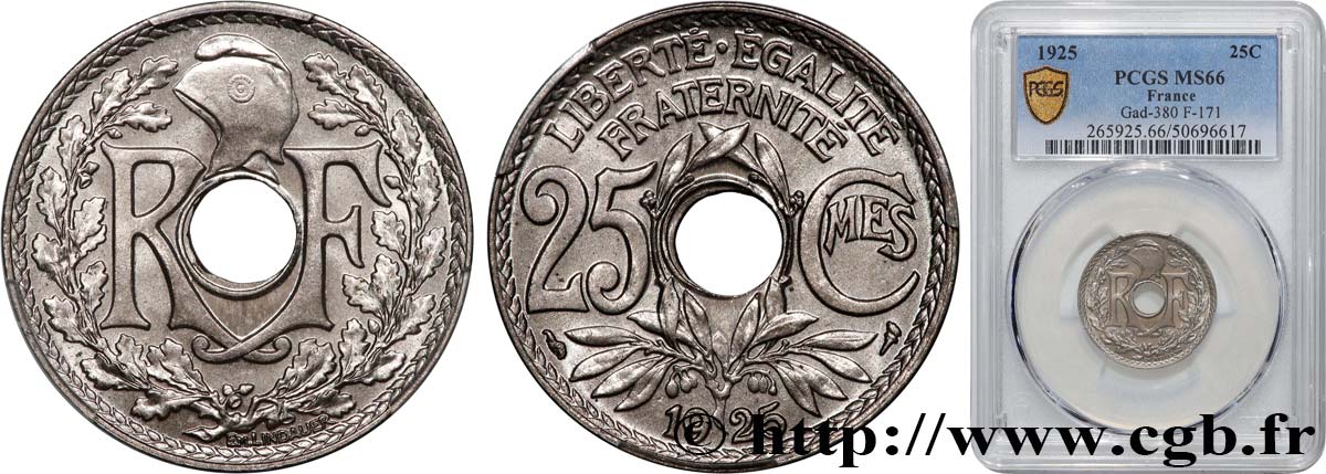 25 centimes Lindauer 1925  F.171/9 FDC66 PCGS
