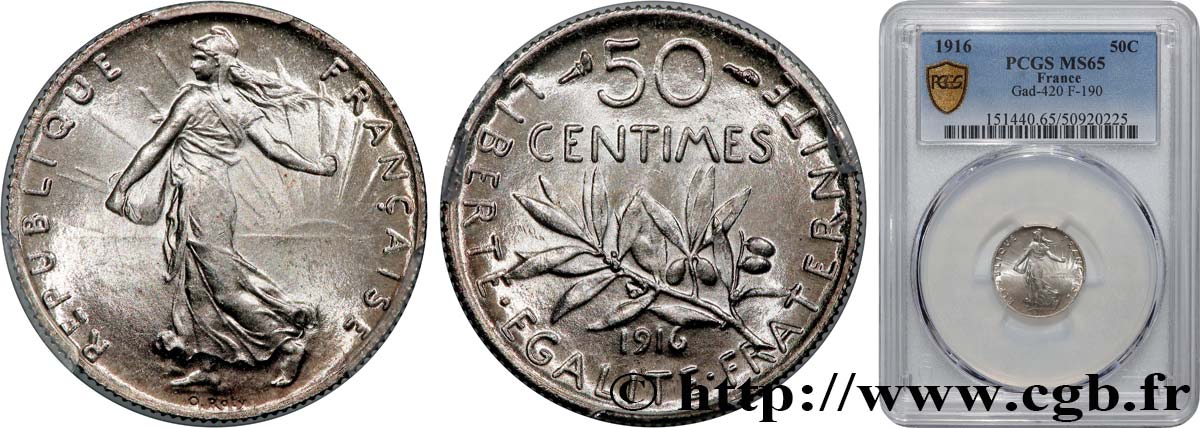 50 centimes Semeuse 1916  F.190/23 FDC65 PCGS