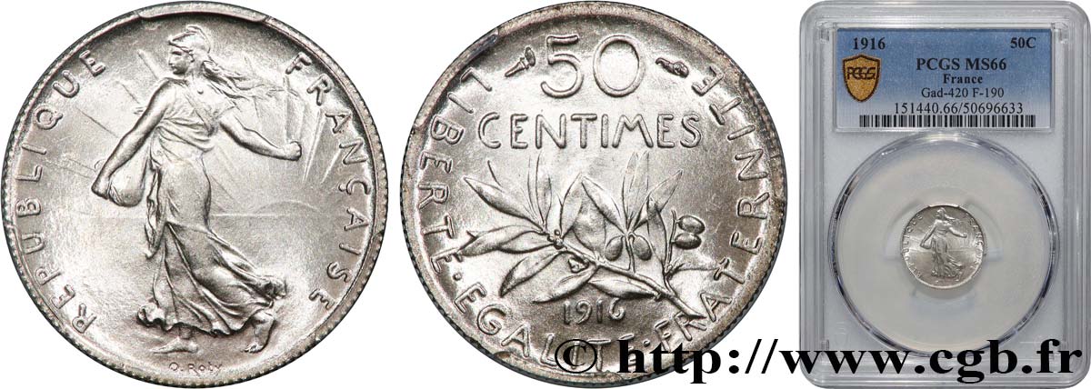50 centimes Semeuse 1916  F.190/23 ST66 PCGS