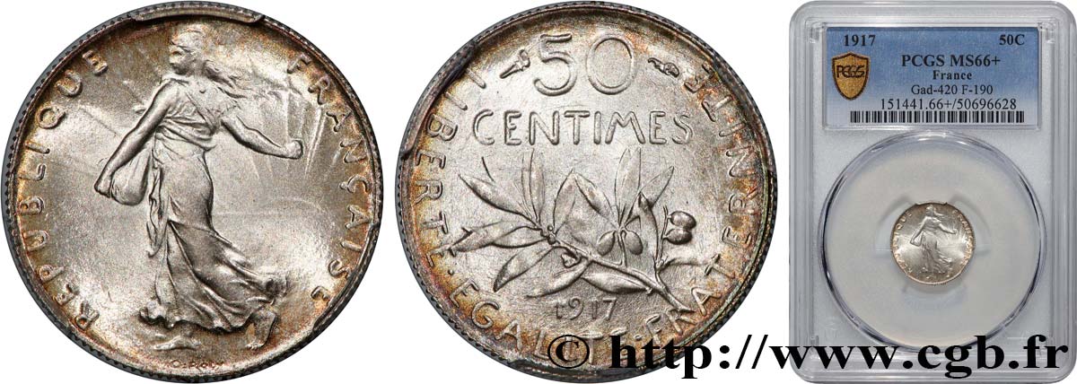 50 centimes Semeuse 1917  F.190/24 MS66 PCGS