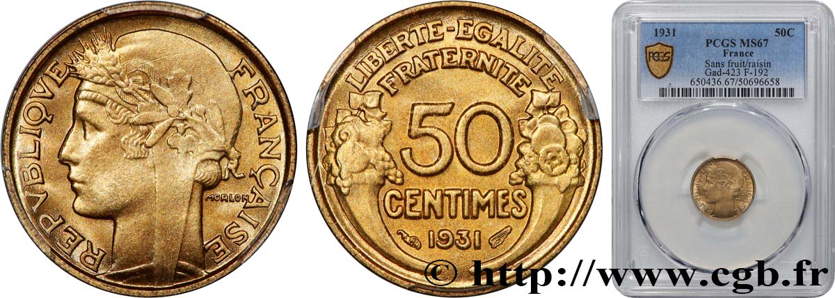 50 centimes Morlon 1931  F.192/3 MS67 PCGS