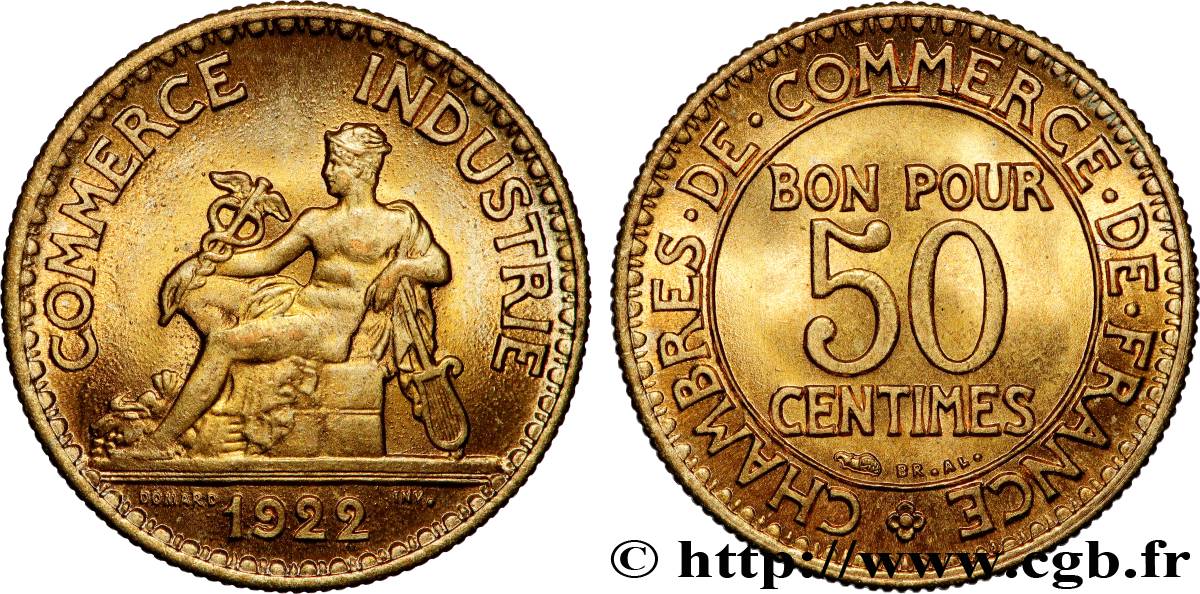 50 centimes Chambres de Commerce 1922 Paris F.191/4 FDC65 