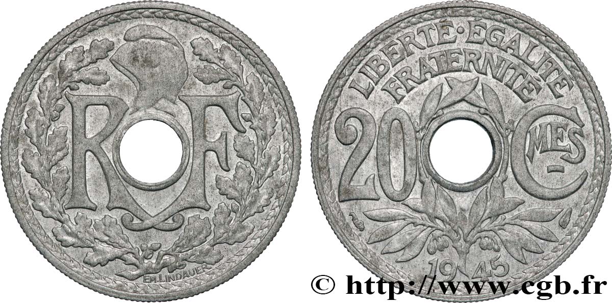 20 centimes Lindauer 1945  F.155/2 SUP58 