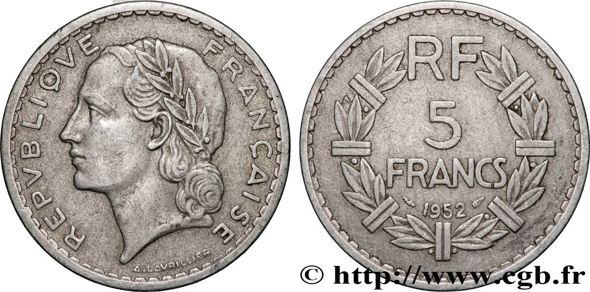 5 francs Lavrillier, aluminium 1952  F.339/22 TTB40 